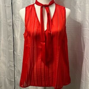 Chic Red Tie-Neck Blouse